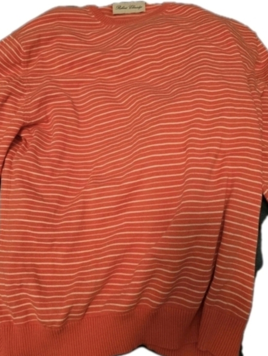 Robert Claridge Sweaters - Robert Claridge Sweater 2X Orange White Stripe Crewneck Pullover Cardigan 💵
